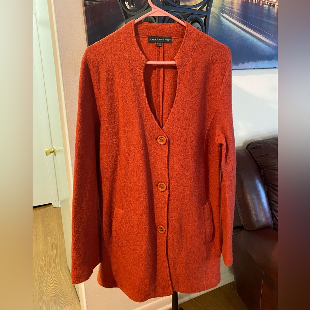 HARBE BENARD  ORANGE RED Women's Blazer SIZE L WOOL 100%